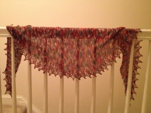 "Zombie Teeth" shawl knit out of GnomeAcres "I Dream of Zombies" colorway.